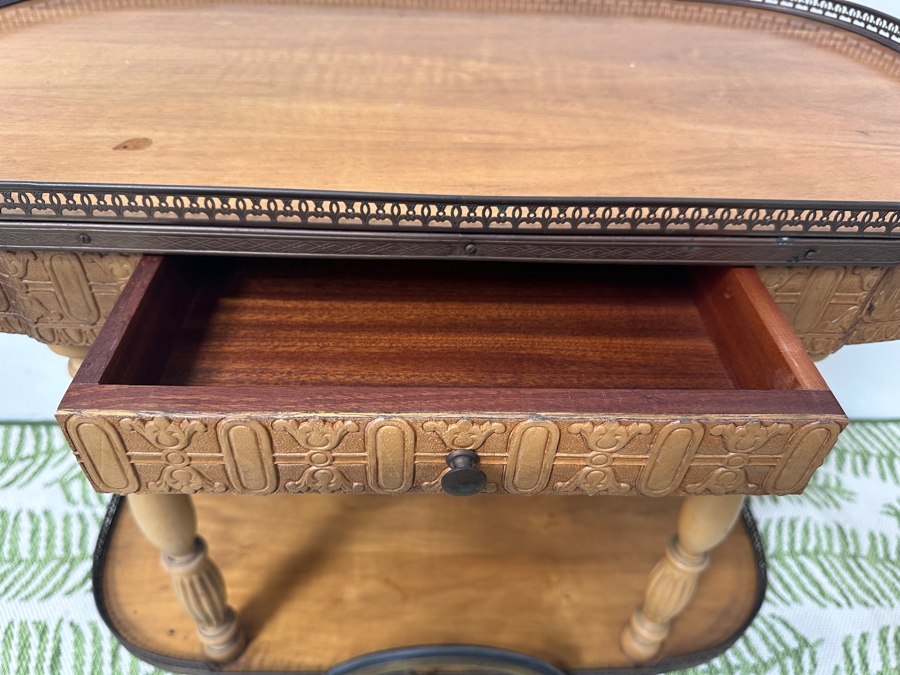 Vintage Oval Italian Tea Bar Cart - Rubber On Brass Wheels Needs Replacing 33.5W X 19D X 28H [Photo 5]