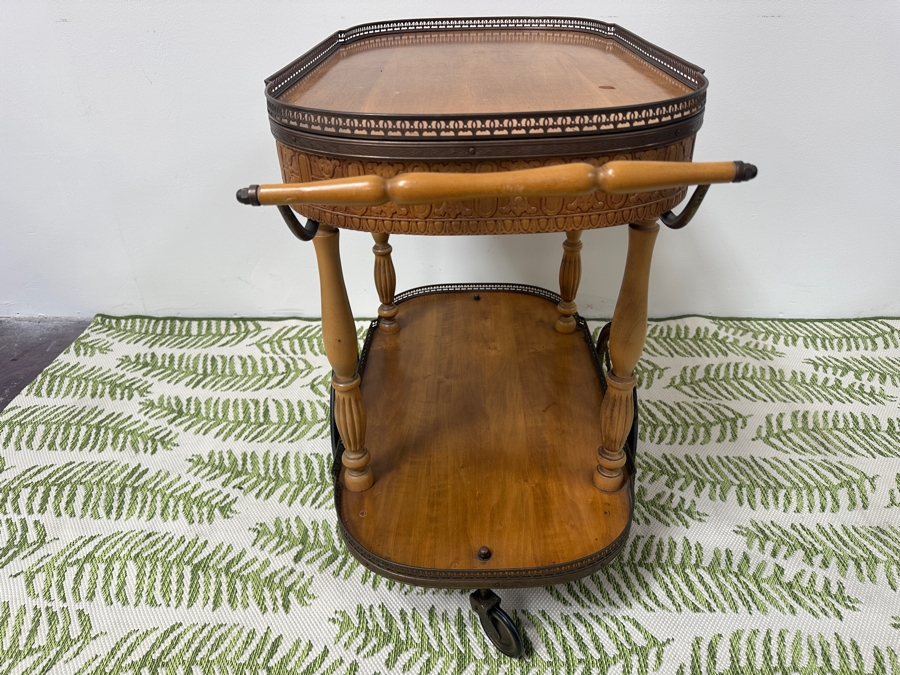 Vintage Oval Italian Tea Bar Cart - Rubber On Brass Wheels Needs Replacing 33.5W X 19D X 28H [Photo 8]