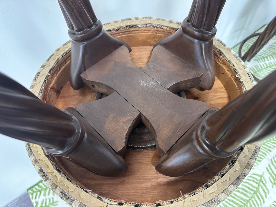 (3) Wooden Twisted Leg Swivel Bar Stools Backless Over Upholstered Round Seats With Lower Metal Foot Ring 30'H [Photo 10]