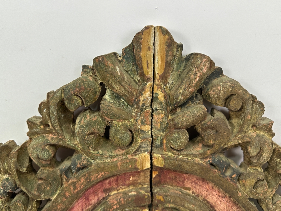 Vintage Hand Painted Retablo Polychrome On Tin Retablo Painting Of The Madonna And Baby Jesus Surrounded By A Vintage Polychrome Wooden Carved Frame 18.5W X 22.5H [Photo 9]