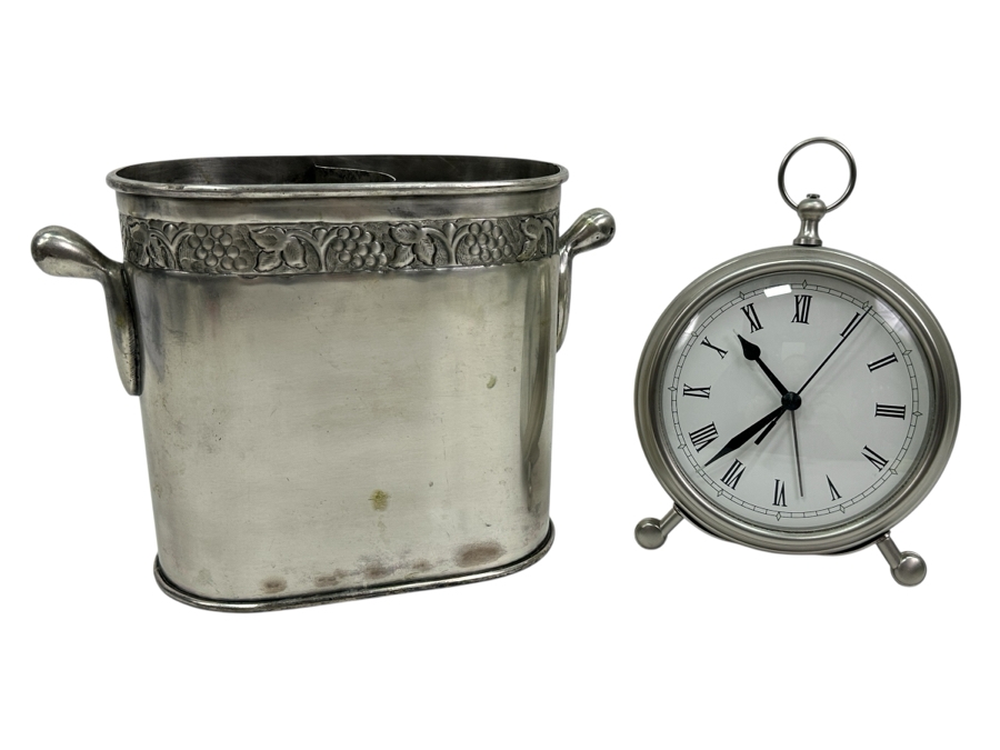 Pottery Barn Desk Clock 8H & Pottery Barn Ice Bucket Cooler 7H