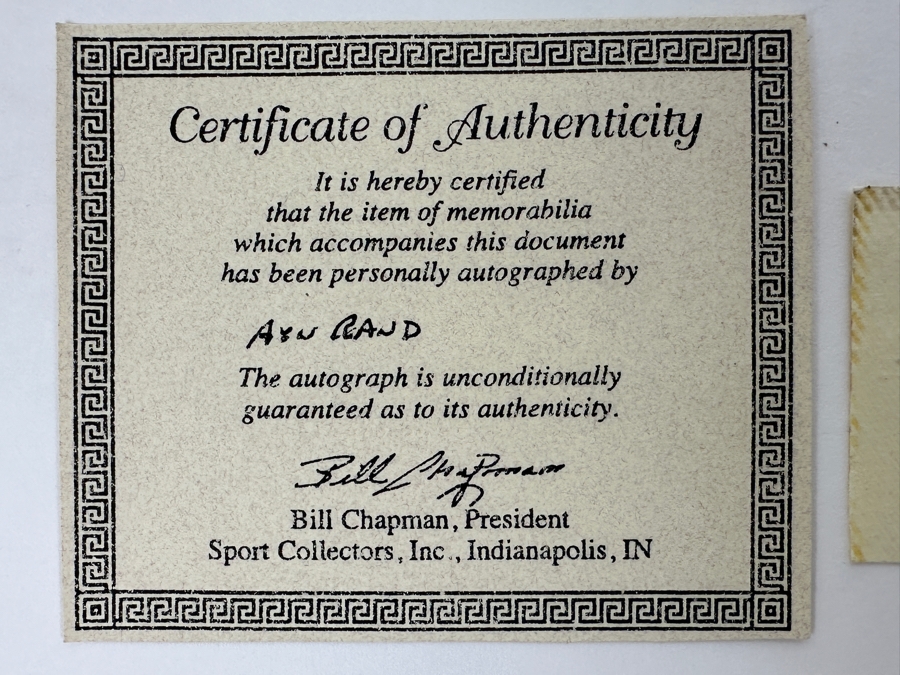 Ayn Rand Signature (Author Of Atlas Shrugged) With Certificate Of Authenticity [Photo 4]
