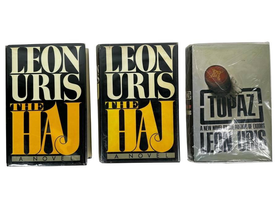 (2) First Edition Hardcover Books The Haj By Leon Uris & (1) First Edition Hardcover Book Topaz By Leon Uris