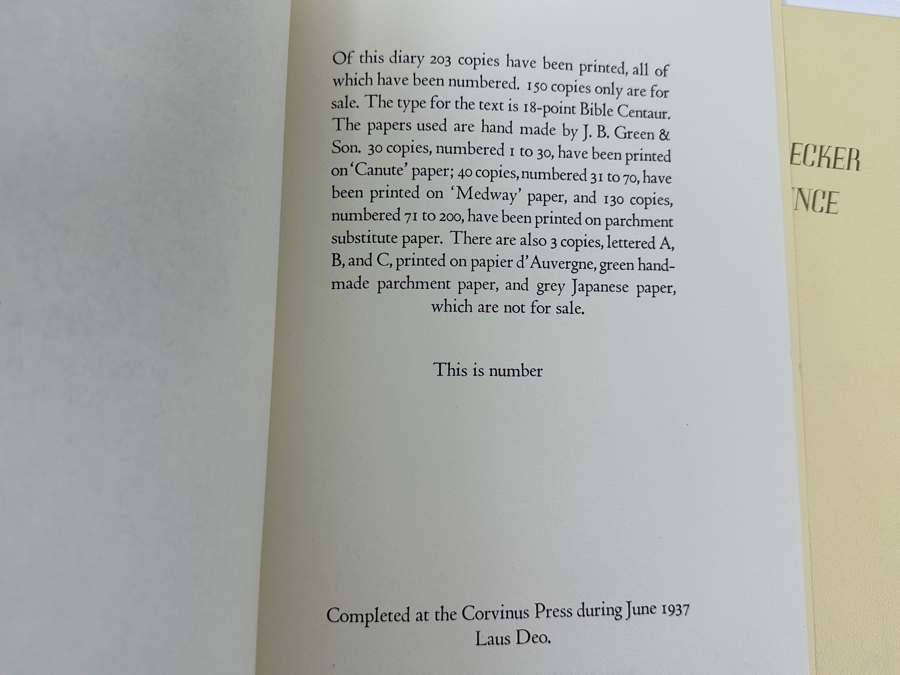 1937 Limited Edition Books: The Diary Kept By T. E. Lawrence While Travelling In Arabia During 1911 Published June 1937 & An Essay On Flecker By T. E. Lawrence Completed At The Corvinus Press During The Coronation Week Of King George The Sixth May, 1937 [Photo 6]