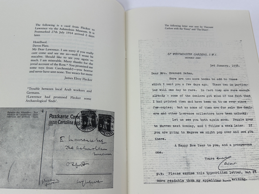 1937 Limited Edition Books: The Diary Kept By T. E. Lawrence While Travelling In Arabia During 1911 Published June 1937 & An Essay On Flecker By T. E. Lawrence Completed At The Corvinus Press During The Coronation Week Of King George The Sixth May, 1937 [Photo 11]