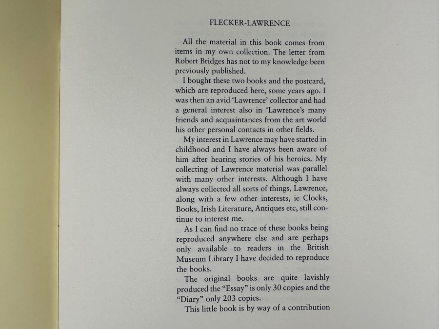 1937 Limited Edition Books: The Diary Kept By T. E. Lawrence While Travelling In Arabia During 1911 Published June 1937 & An Essay On Flecker By T. E. Lawrence Completed At The Corvinus Press During The Coronation Week Of King George The Sixth May, 1937 [Photo 10]