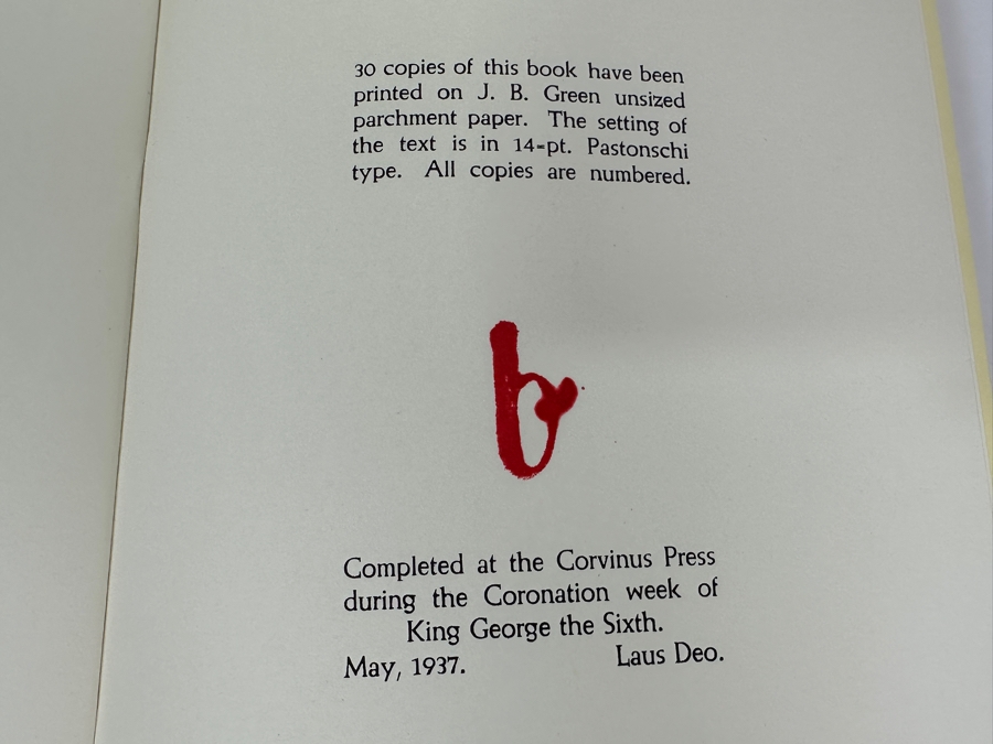 1937 Limited Edition Books: The Diary Kept By T. E. Lawrence While Travelling In Arabia During 1911 Published June 1937 & An Essay On Flecker By T. E. Lawrence Completed At The Corvinus Press During The Coronation Week Of King George The Sixth May, 1937 [Photo 13]