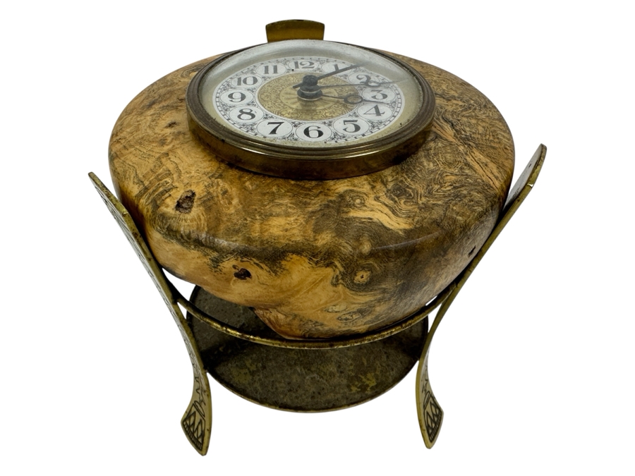 Burlwood Displayed Quartz Clock With Metal Stand 6'H