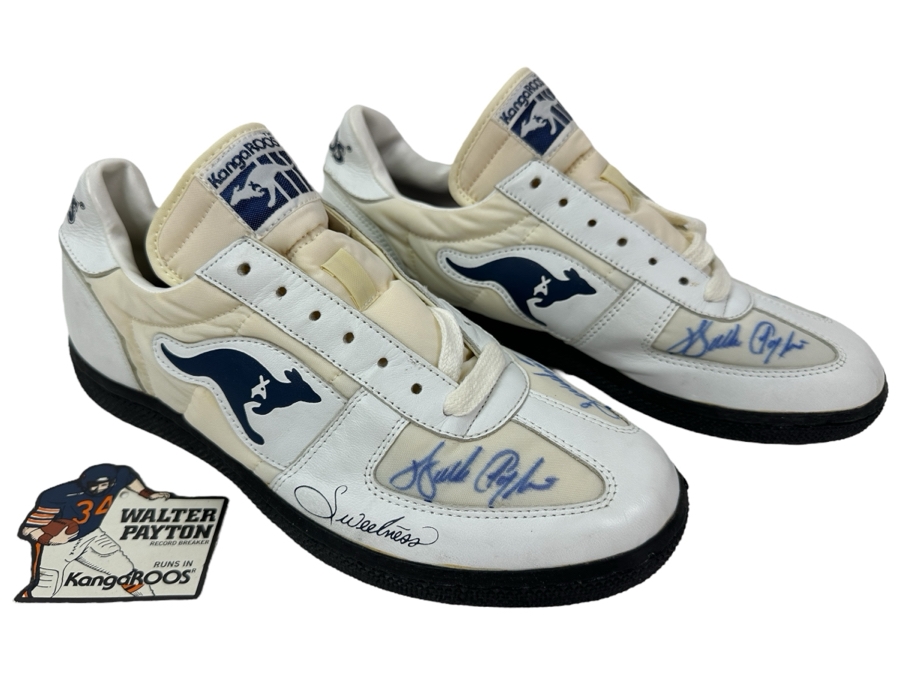 Walter 'Sweetness' Payton (1953-1999, NFL HOF Running Back For The Chicago Bears) Autographed KangaROOS Shoes From The Estate Of One Of The Founders Of KangaROOS Shoes Who Sponsored Walter Payton In The 1980s - Both Shoes Signed 'Sweetness' Walter Payton