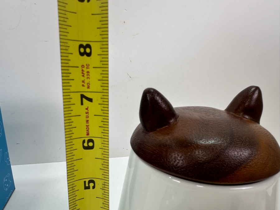 New Nambe Pet Cat Treat Jar Contemporary Design Made Of Acacia Wood & Porcelain 7H [Photo 5]