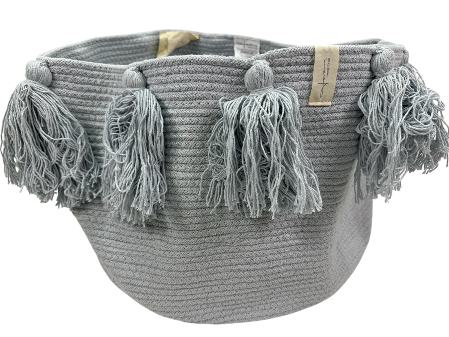 New Lorena Canals Basket Tassels Soft Blue 100% Cotton 45cm X 45cm X 30cm [Photo 1]