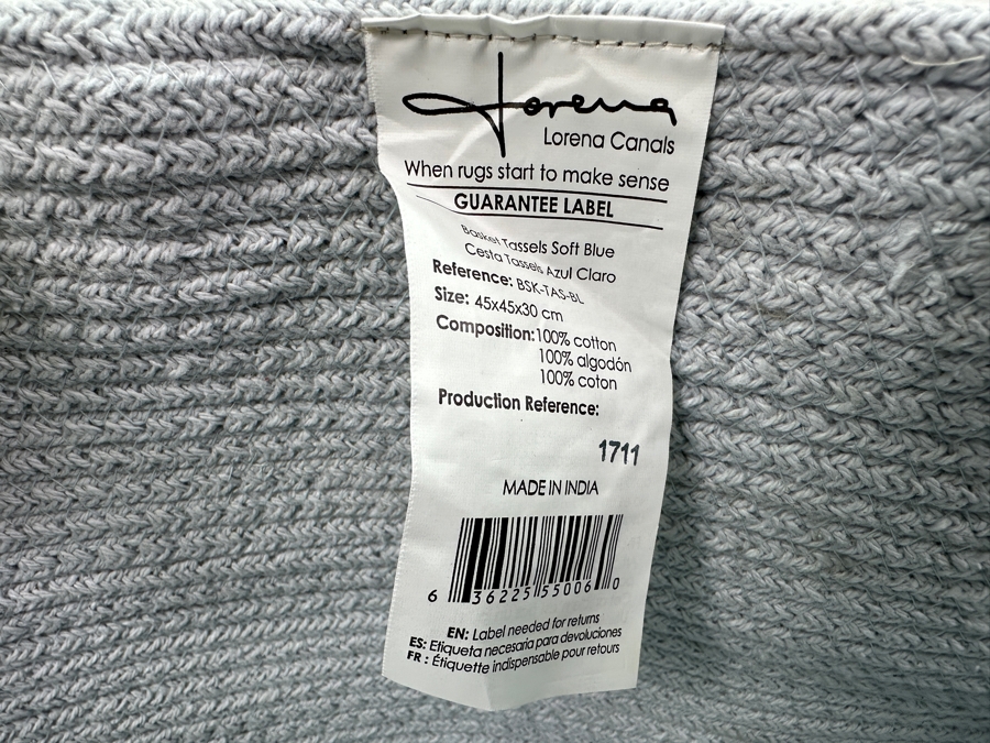New Lorena Canals Basket Tassels Soft Blue 100% Cotton 45cm X 45cm X 30cm [Photo 5]