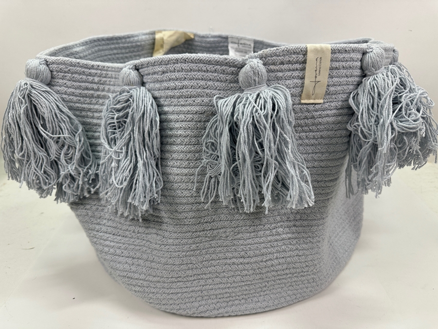 New Lorena Canals Basket Tassels Soft Blue 100% Cotton 45cm X 45cm X 30cm [Photo 2]