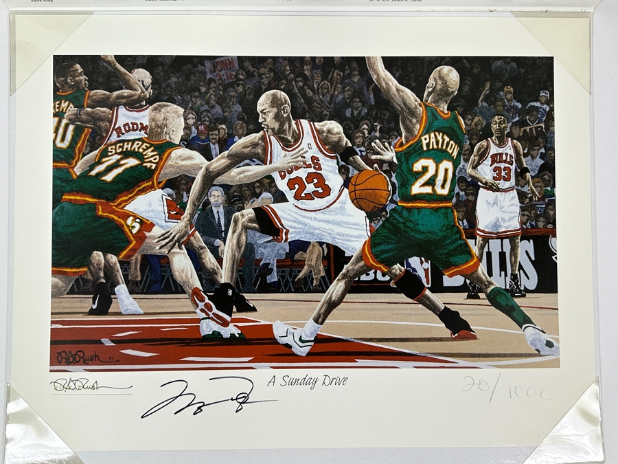 Signed Michael Jordan NBA Chicago Bulls Print Titled 'A Sunday Drive' By Rick A. Rush Numbered 20 Of 1,000 Signed By Michael Jordan & Rick Rush 21.5 X 16 [Photo 2]