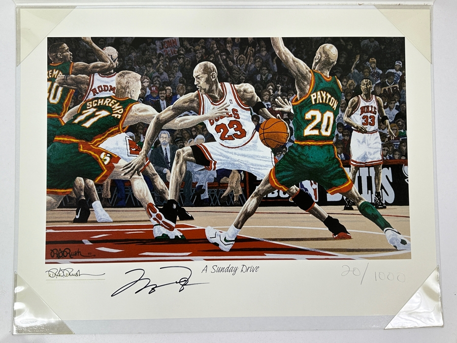 Signed Michael Jordan NBA Chicago Bulls Print Titled 'A Sunday Drive' By Rick A. Rush Numbered 20 Of 1,000 Signed By Michael Jordan & Rick Rush 21.5 X 16 [Photo 3]