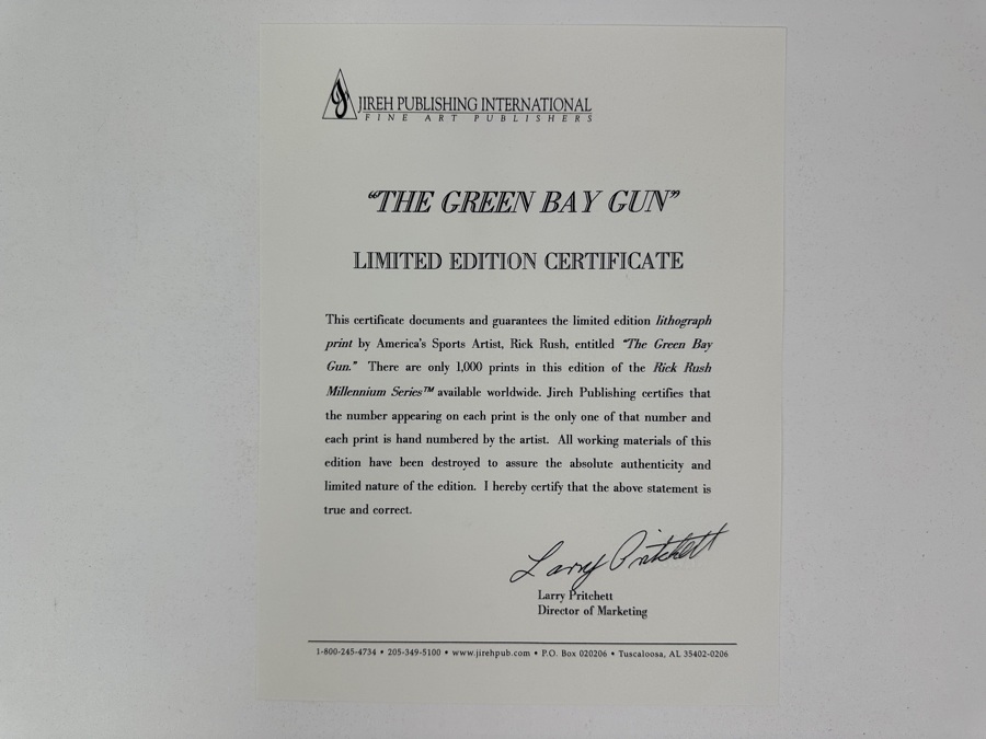 Signed Brett Favre NFL Green Bay Packers Print Titled 'The Green Bay Gun' By Rick A. Rush Numbered 270 Of 1,000 Signed By Brett Favre & Rick Rush 20 X 16 [Photo 11]