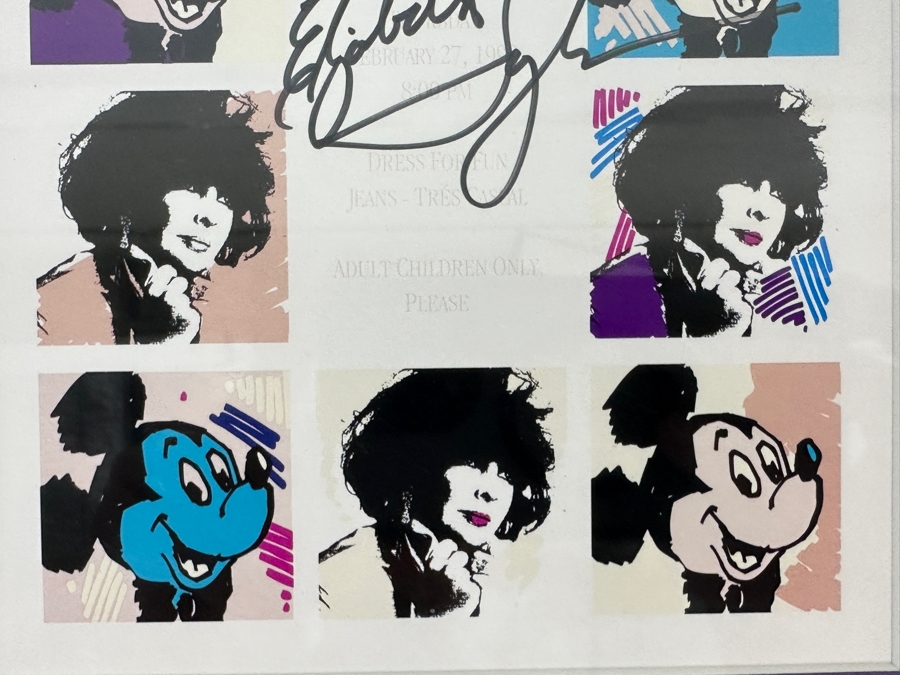 Rare Elizabeth Taylor Autographed Invitation & RSVP Card Designed By Andy Warhol For Her 60th Birthday Party At Disneyland Resort On February 27, 1992 8PM Framed 22 X 15 [Photo 9]