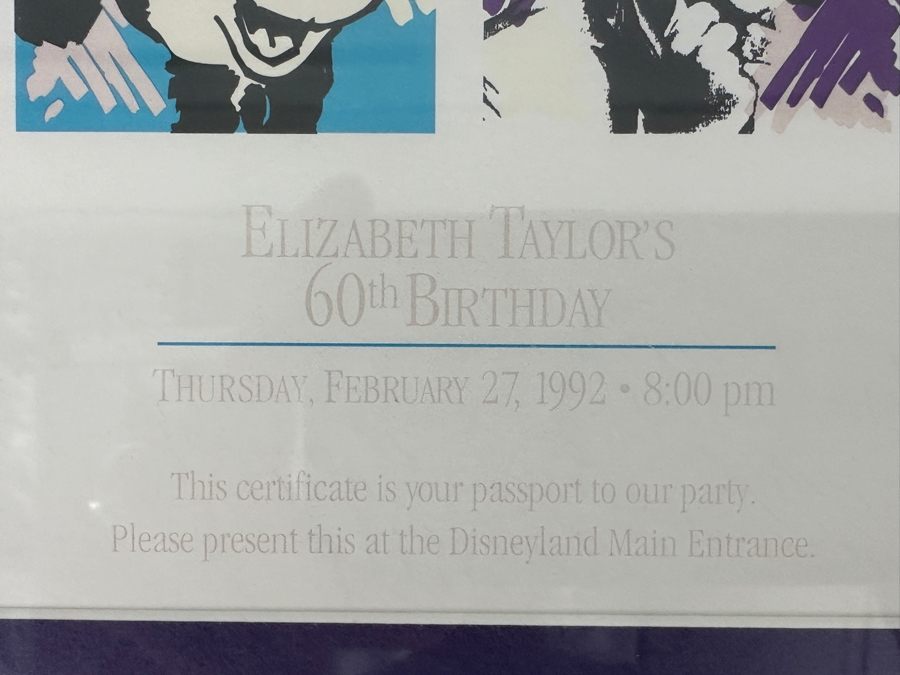 Rare Elizabeth Taylor Autographed Invitation & RSVP Card Designed By Andy Warhol For Her 60th Birthday Party At Disneyland Resort On February 27, 1992 8PM Framed 22 X 15 [Photo 5]