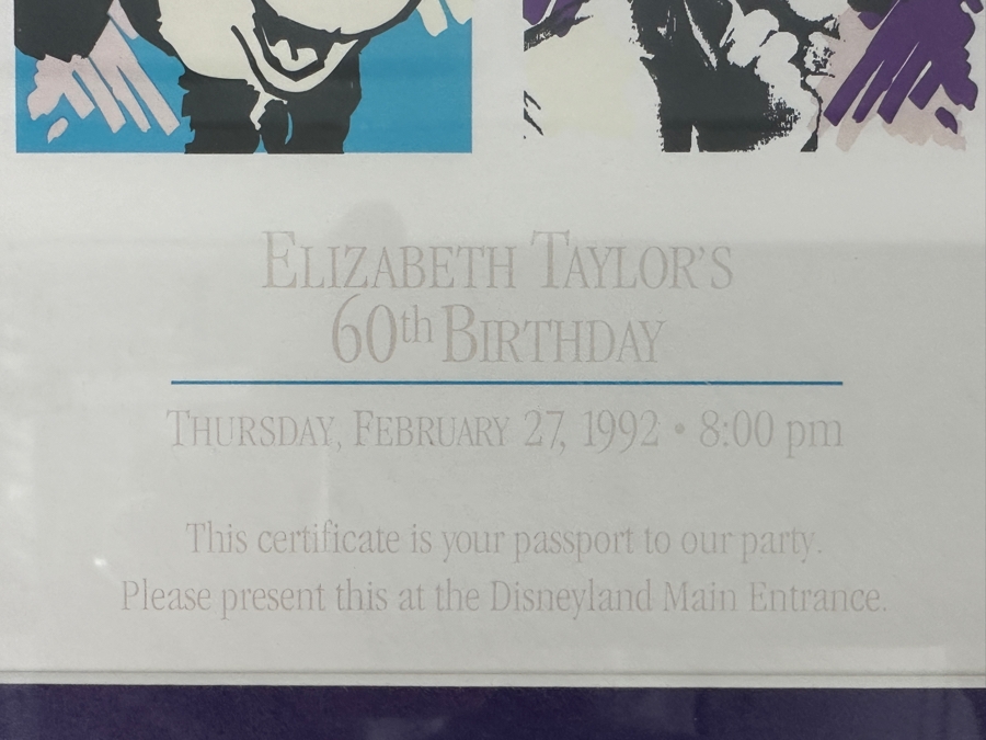 Rare Elizabeth Taylor Autographed Invitation & RSVP Card Designed By Andy Warhol For Her 60th Birthday Party At Disneyland Resort On February 27, 1992 8PM Framed 22 X 15 [Photo 6]