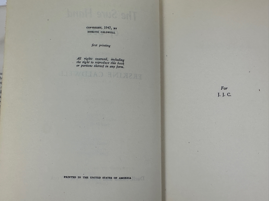 Just Added - 1947 First Printing Hardcover Book The Sure Hand Of God By Erskine Caldwell With Autograph By Erskine Caldwell [Photo 5]