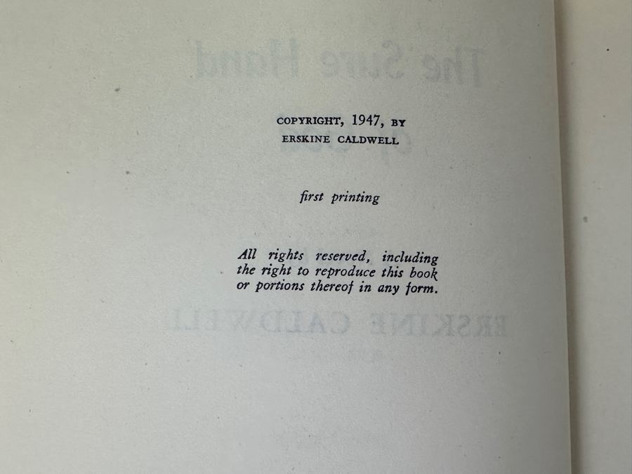 Just Added - 1947 First Printing Hardcover Book The Sure Hand Of God By Erskine Caldwell With Autograph By Erskine Caldwell [Photo 6]