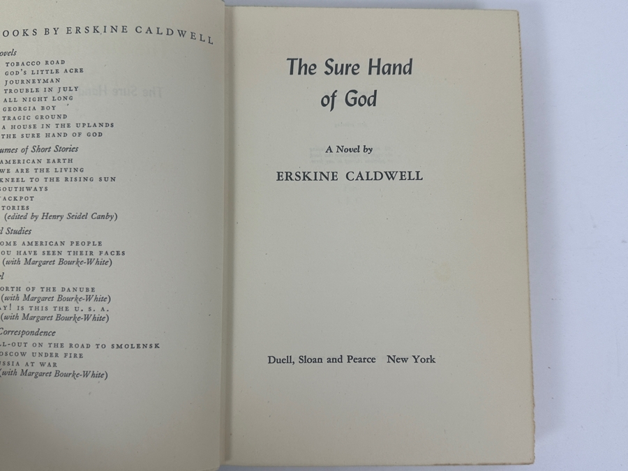 Just Added - 1947 First Printing Hardcover Book The Sure Hand Of God By Erskine Caldwell With Autograph By Erskine Caldwell [Photo 4]