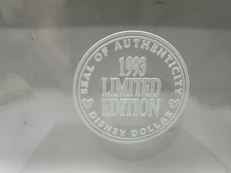 Vintage 1993 Limited Edition Mint Uncut Sheet Of (18) Mickey Mouse's 65th Anniversary $1 Disney Dollars Displayed In Clear Lucite Frame 23.5W X 23H [Photo 8]