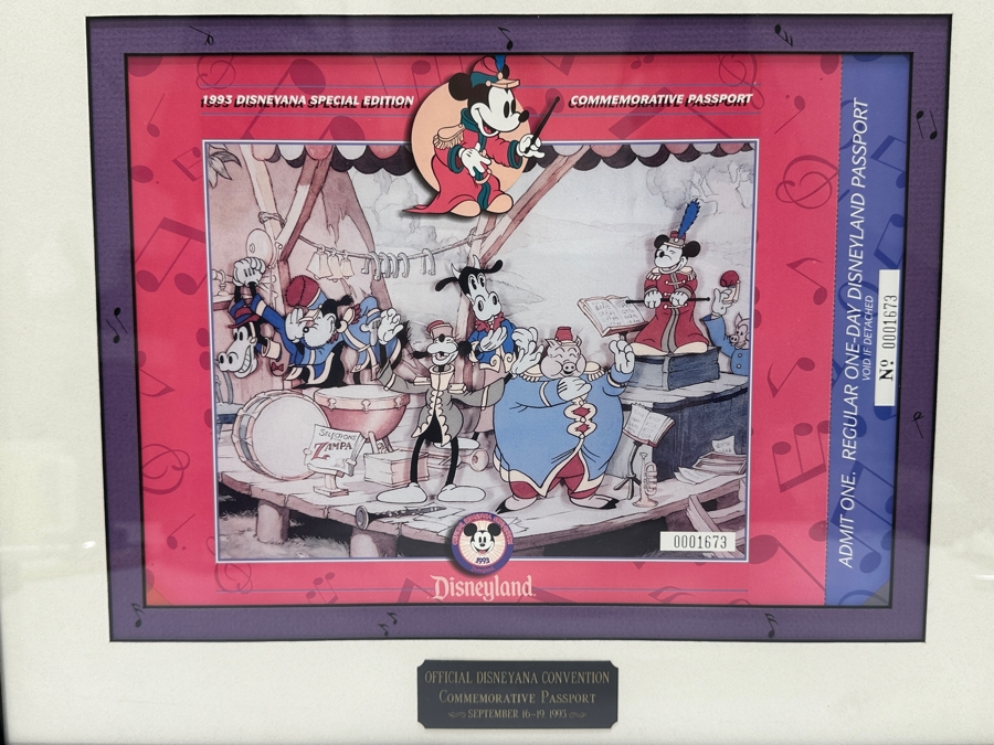Vintage 1993 Official Special Edition Disneyana Convention Commemorative Passport Disneyland Framed September 16-19, 1993 16' X 13.5'