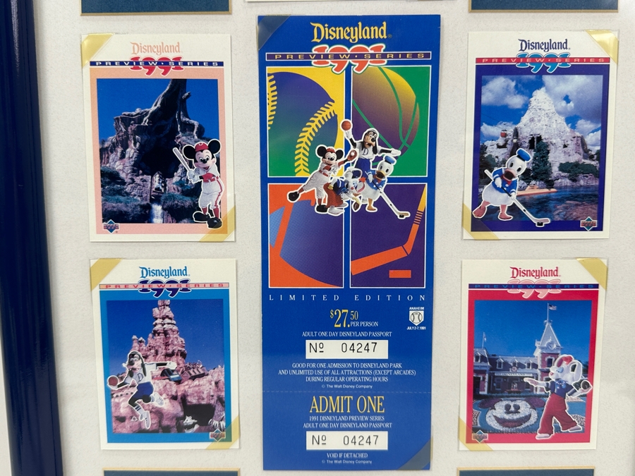 Vintage 1991 Framed Disneyland Limited Edition Preview Series Cards And Unused Limited Edition Disneyland Passport Ticket 12.5 X 19 [Photo 3]
