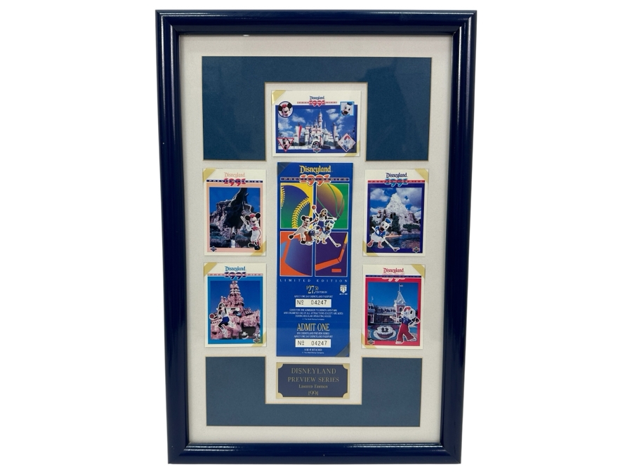 Vintage 1991 Framed Disneyland Limited Edition Preview Series Cards And Unused Limited Edition Disneyland Passport Ticket 12.5 X 19 [Photo 2]