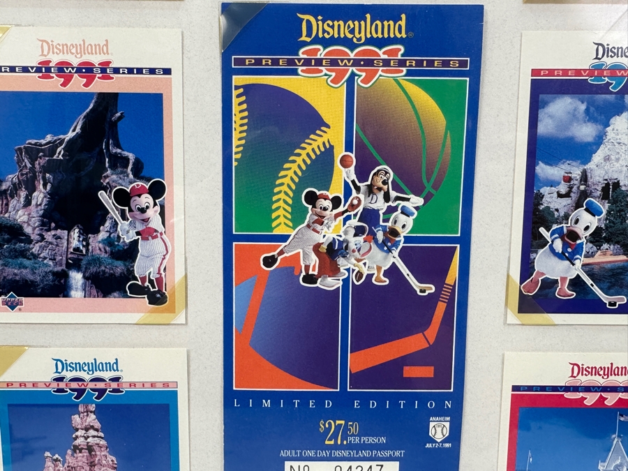 Vintage 1991 Framed Disneyland Limited Edition Preview Series Cards And Unused Limited Edition Disneyland Passport Ticket 12.5 X 19 [Photo 4]