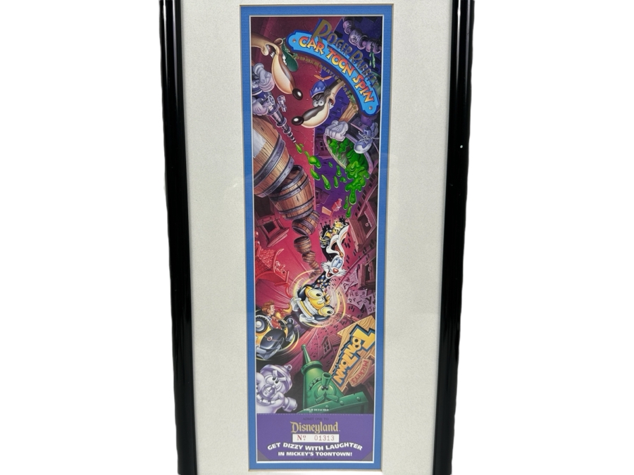 Vintage 1994 Framed Disneyland Unused Roger Rabbit's Car Toon Spin In Mickey's Toontown Commemorative Passport Ticket 9 X 19