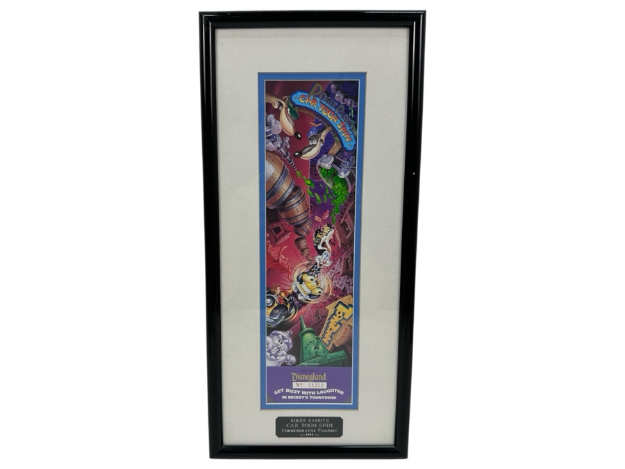 Vintage 1994 Framed Disneyland Unused Roger Rabbit's Car Toon Spin In Mickey's Toontown Commemorative Passport Ticket 9 X 19 [Photo 2]
