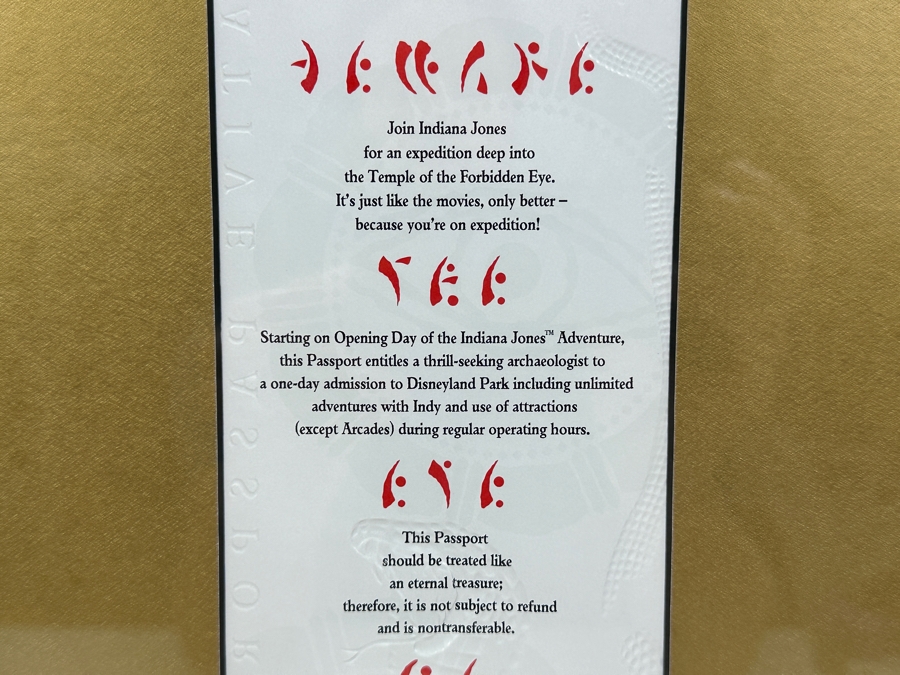 Vintage 1995 Framed Disneyland Unused Indiana Jones Adventure Temple Of The Forbidden Eye Commemorative Passport Ticket 11 X 22 [Photo 12]