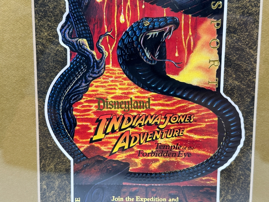 Vintage 1995 Framed Disneyland Unused Indiana Jones Adventure Temple Of The Forbidden Eye Commemorative Passport Ticket 11 X 22 [Photo 5]