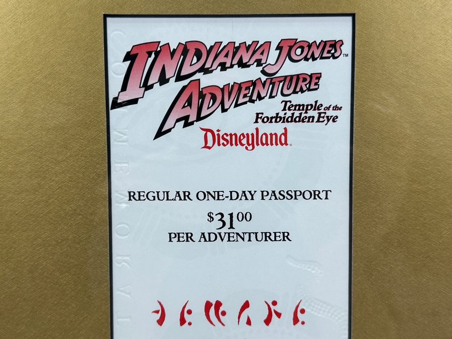 Vintage 1995 Framed Disneyland Unused Indiana Jones Adventure Temple Of The Forbidden Eye Commemorative Passport Ticket 11 X 22 [Photo 11]