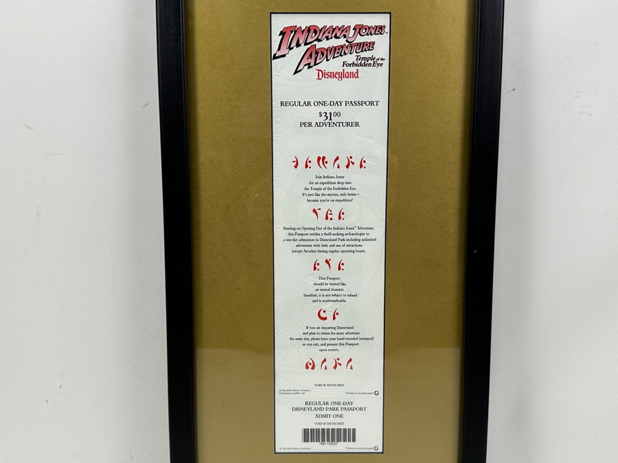 Vintage 1995 Framed Disneyland Unused Indiana Jones Adventure Temple Of The Forbidden Eye Commemorative Passport Ticket 11 X 22 [Photo 10]