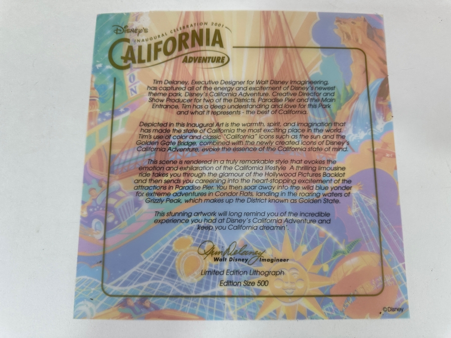 Tim Delaney (Executive Designer For Walt Disney Imagineering) Disney's California Adventure Limited Edition Lithograph Hand Signed By Tim Delaney Numbered 2 Of 500 17 X 17 Framed 24.5 X 26 [Photo 10]