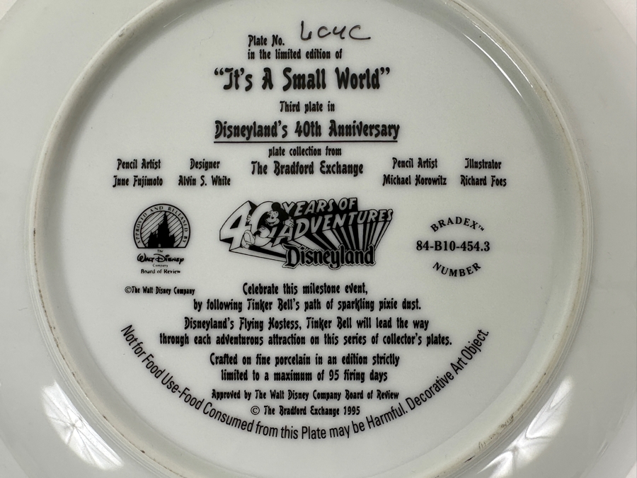 Disneyland 'It's A Small World' Limited Edition Plate Celebrating Disneyland's 40th Anniversary 1996 Bradford Exchange 8'W [Photo 5]