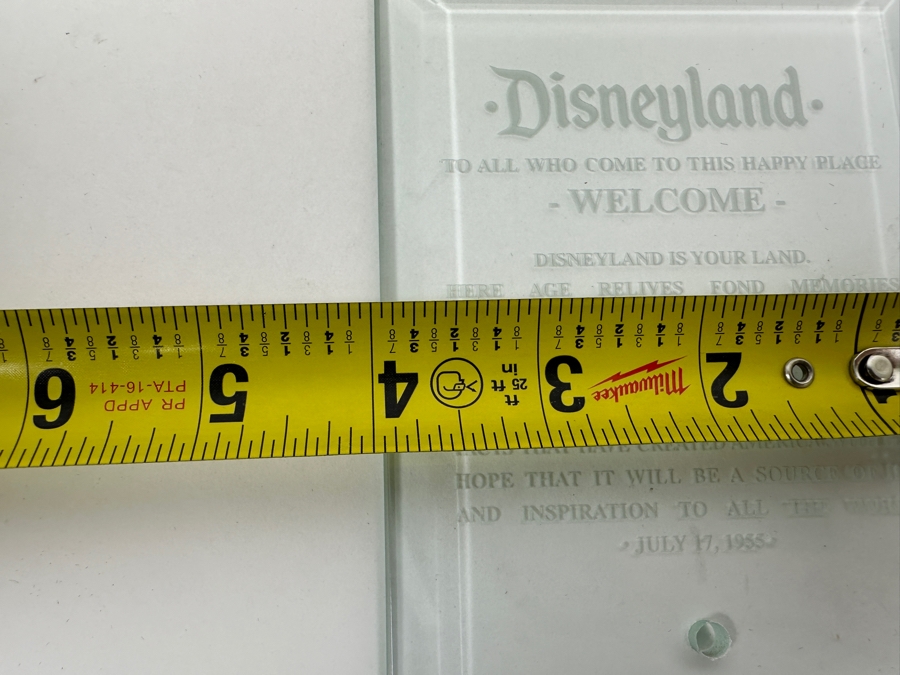 Etched Glass Disneyland Plaque 'To All Who Come To This Happy Place - Welcome - Disneyland Is Your Land. Here Age Relives Fond Memories Of The Past...' 4 X 5.5 [Photo 4]