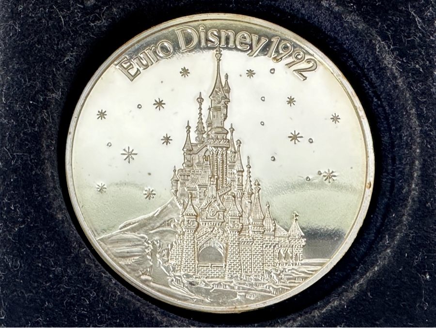 99.9% Pure Silver Euro Disney 1992 Commemorative Coin With Mickey Mouse On Verso 19.5g