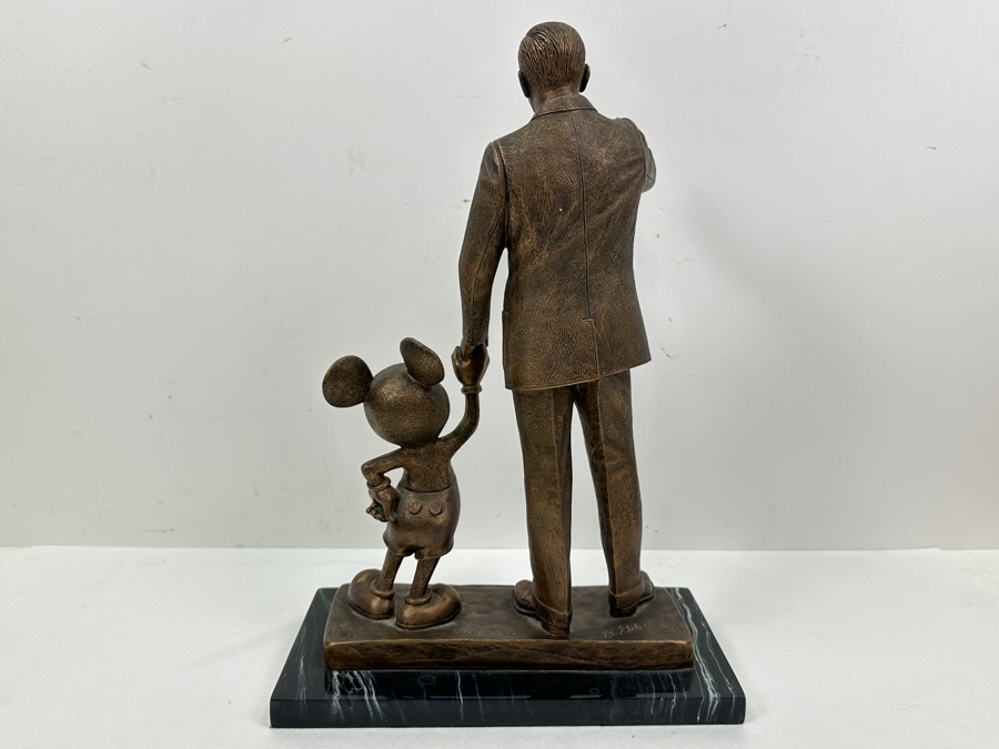 Walt Disney And Mickey Mouse Resin Partners Statue By Blaine Gibson Presented To Disneyland Cast Member Craig Smith 'Part Of The Disney Magic For 33 Years... We'll Miss You! May 2001' 10W X 5.5D X 14.5H [Photo 6]