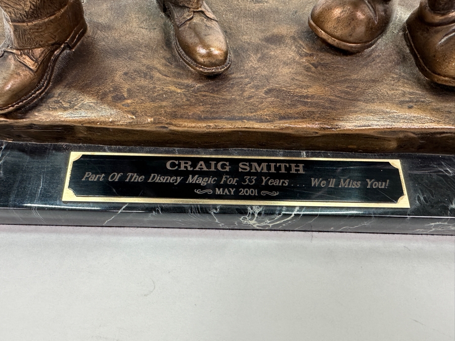 Walt Disney And Mickey Mouse Resin Partners Statue By Blaine Gibson Presented To Disneyland Cast Member Craig Smith 'Part Of The Disney Magic For 33 Years... We'll Miss You! May 2001' 10W X 5.5D X 14.5H [Photo 4]