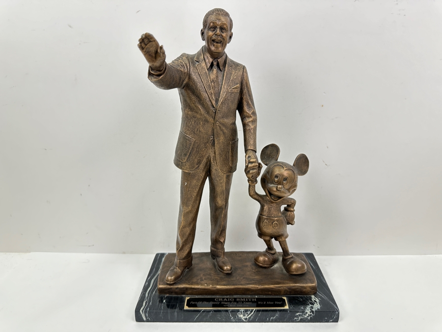 Walt Disney And Mickey Mouse Resin Partners Statue By Blaine Gibson Presented To Disneyland Cast Member Craig Smith 'Part Of The Disney Magic For 33 Years... We'll Miss You! May 2001' 10W X 5.5D X 14.5H [Photo 2]