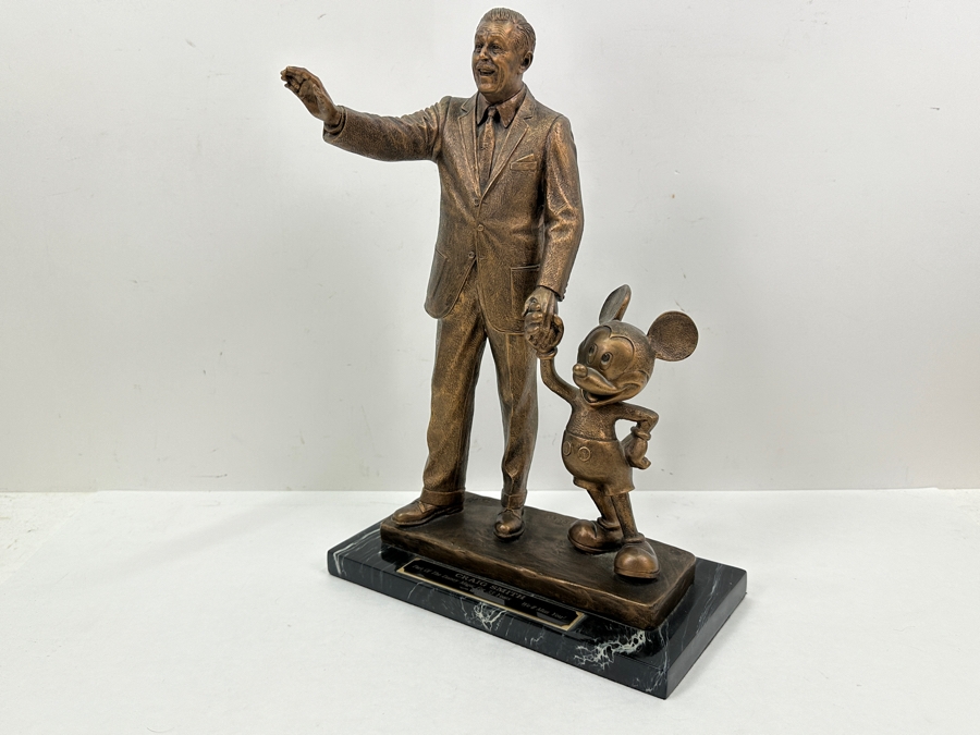 Walt Disney And Mickey Mouse Resin Partners Statue By Blaine Gibson Presented To Disneyland Cast Member Craig Smith 'Part Of The Disney Magic For 33 Years... We'll Miss You! May 2001' 10W X 5.5D X 14.5H [Photo 5]