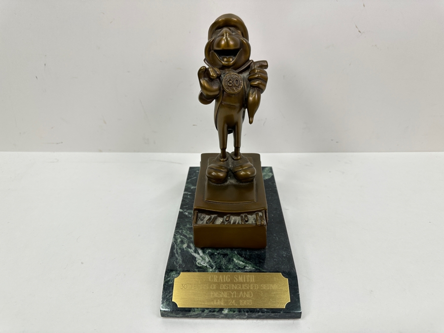 Rare Disneyland Cast Member 30 Years Of Distinguished Service Award Bronze Jiminy Cricket Sculpture 'Craig Smith 30 Years Of Distinguished Service Disneyland June 24, 1968' 4W X 7D X 7.5H [Photo 2]