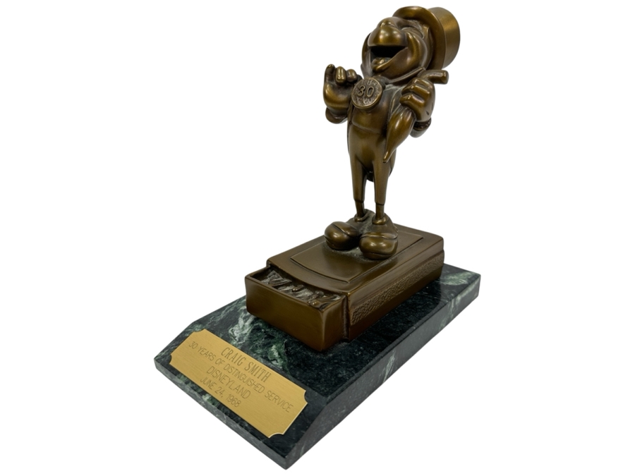 Rare Disneyland Cast Member 30 Years Of Distinguished Service Award Bronze Jiminy Cricket Sculpture 'Craig Smith 30 Years Of Distinguished Service Disneyland June 24, 1968' 4W X 7D X 7.5H
