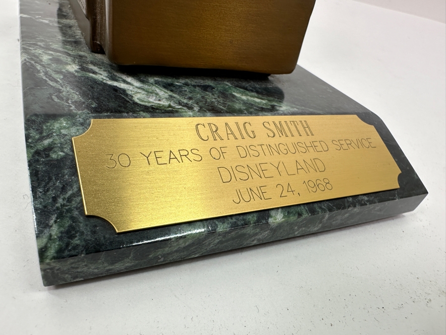 Rare Disneyland Cast Member 30 Years Of Distinguished Service Award Bronze Jiminy Cricket Sculpture 'Craig Smith 30 Years Of Distinguished Service Disneyland June 24, 1968' 4W X 7D X 7.5H [Photo 6]