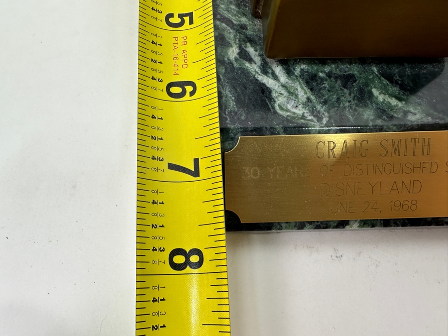 Rare Disneyland Cast Member 30 Years Of Distinguished Service Award Bronze Jiminy Cricket Sculpture 'Craig Smith 30 Years Of Distinguished Service Disneyland June 24, 1968' 4W X 7D X 7.5H [Photo 16]