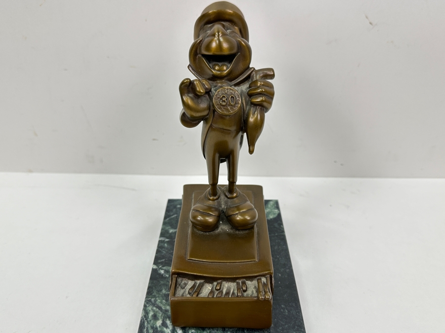 Rare Disneyland Cast Member 30 Years Of Distinguished Service Award Bronze Jiminy Cricket Sculpture 'Craig Smith 30 Years Of Distinguished Service Disneyland June 24, 1968' 4W X 7D X 7.5H [Photo 3]